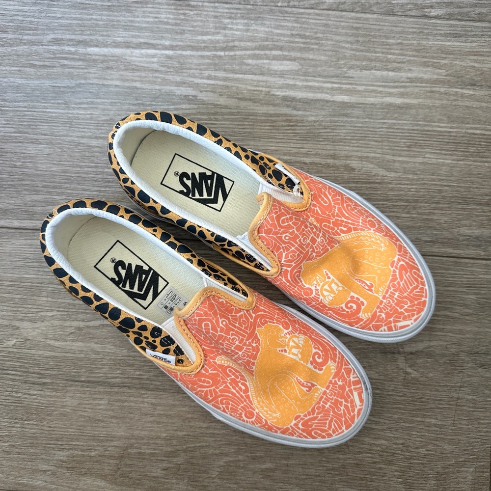 Vans Orange and Leopard Print Slip-Ons women’s 6
